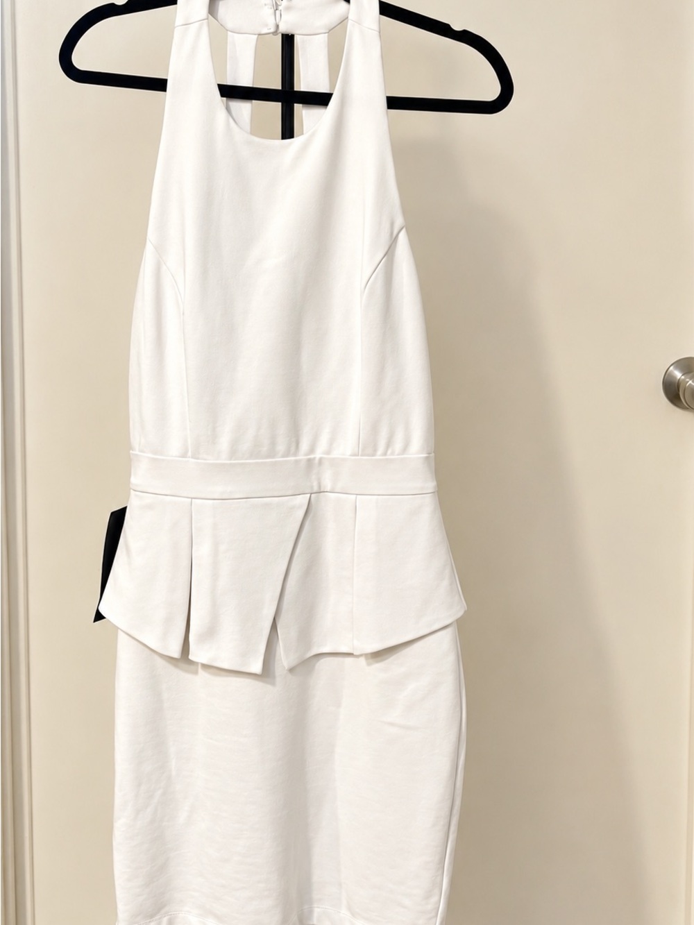 bebe White Sleeveless Peplum Midi Dress